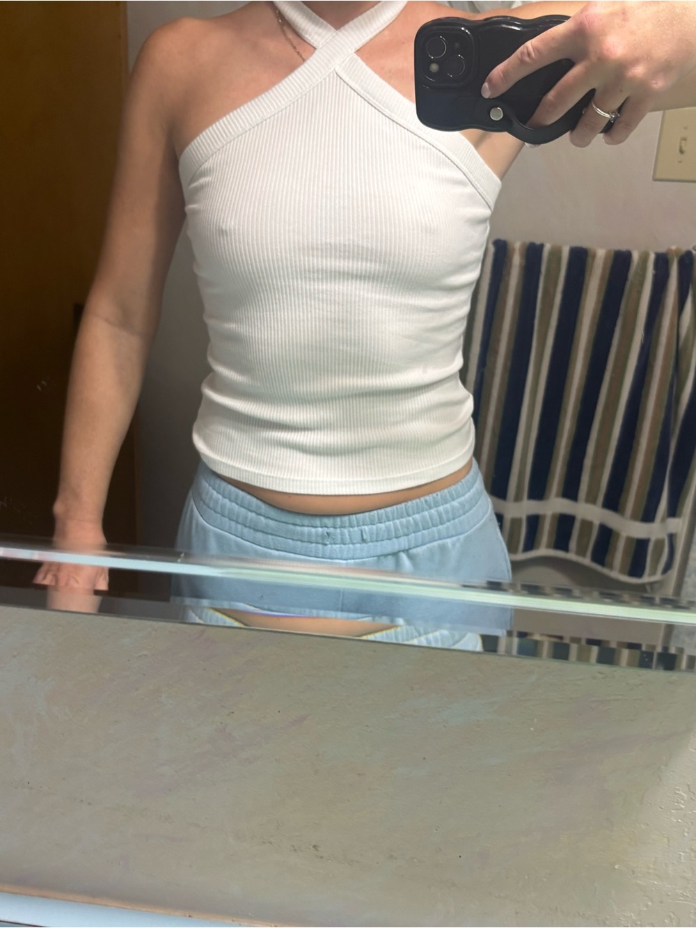 SO White Ribbed Cross-Strap Tank
